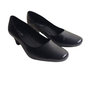 Comfort Plus By Predictions Size 7.5W Black Leather Pump Slides Heels Shoes